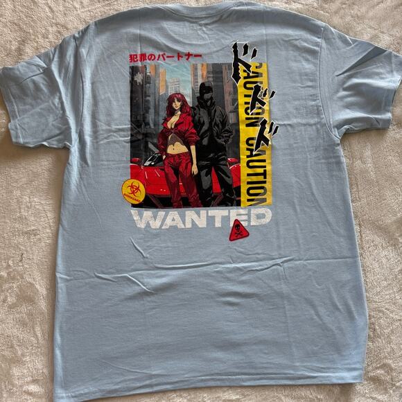 9th Life Wanted Graphic Light Blue T-Shirt Men's Unisex L - Picture 1 of 7